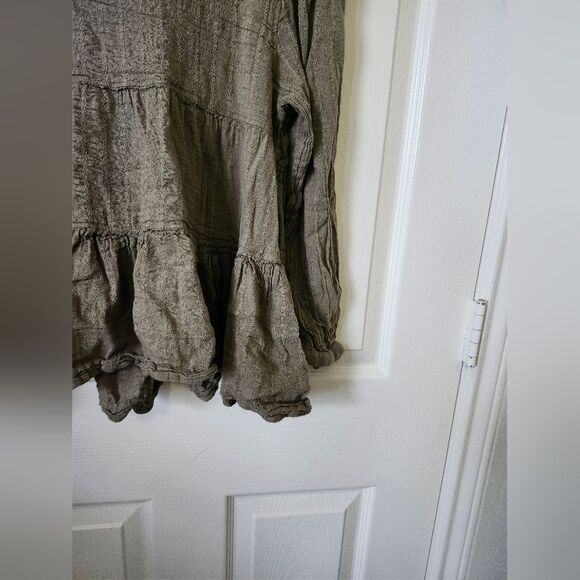 American Eagle Pastel Olive Green Smocked Long Sleeve Blouse Top M - Picture 7 of 13